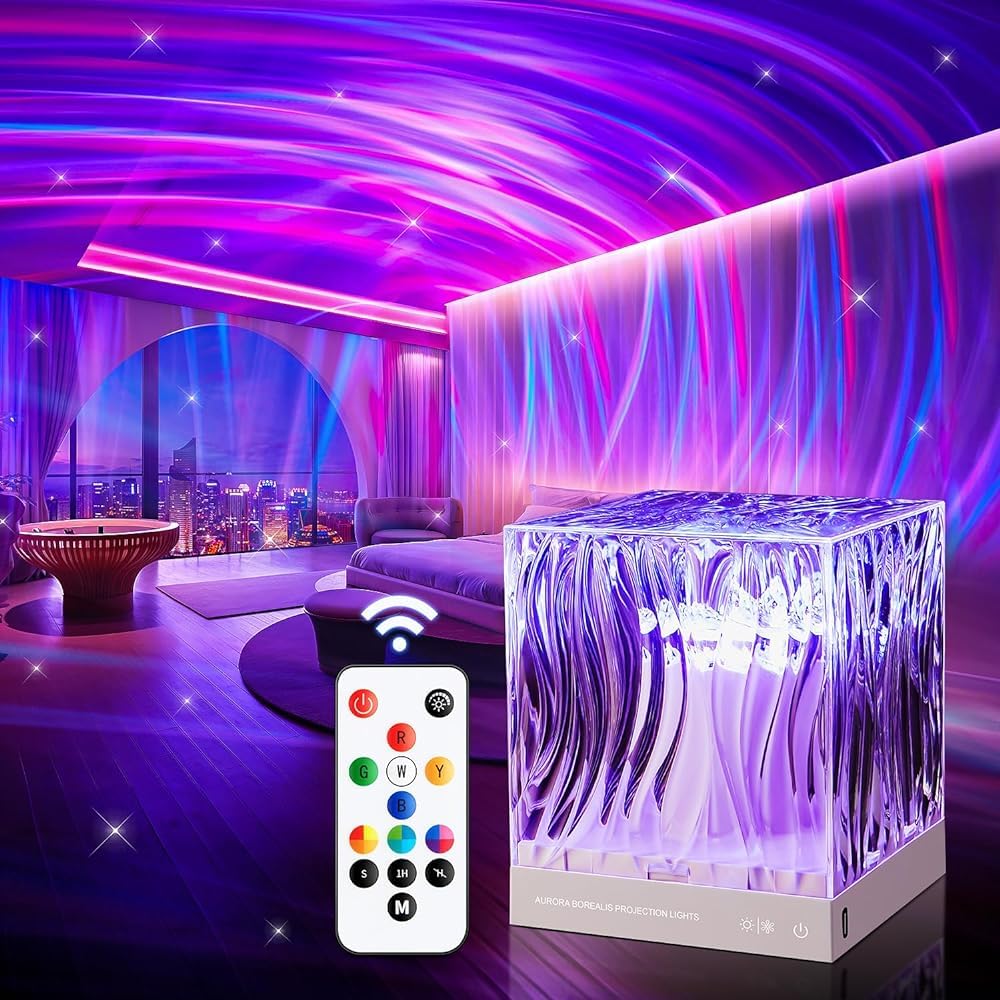 One Fire Sensory Lights for Bedroom, 18 Colors Aurora Table Lamps for Bedroom,10 Brightness Remote+Timer Northern Lights Projector, Night Light Projector, Gifts for Girl Women