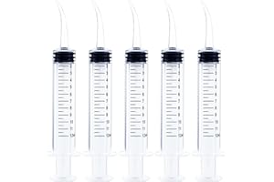 GUFASTORE 5 Pack 12ml Plastic Syringe Dental Syringes Tools Curved Tip Individually Sealed with Measurement for Oral Wisdom Teeth Irrigation, Measuring Liquids