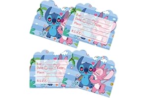 GeRRiT 20Pcs Stitch Themed Party Invitation Cards, Stitch Birthday Party Invitation Cards, Stitch Party Supplies, blue