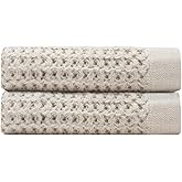 ONSEN Supima Waffle Hand Towel 2 Pack - Luxury Cotton Towels - Quick Dry, Soft, Absorbent, Lightweight Spa Towels for Bathroom Oatmeal, 18" x 30"