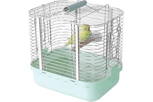 YOOSO WING Bird Carrier Travel Cage, Durable Portable Stainless Steel Birdcage with Bird Perch & Feeding Bowl for Parrots Canaries Budgies Lovebirds Conures Cockatiels (Small Light Green)