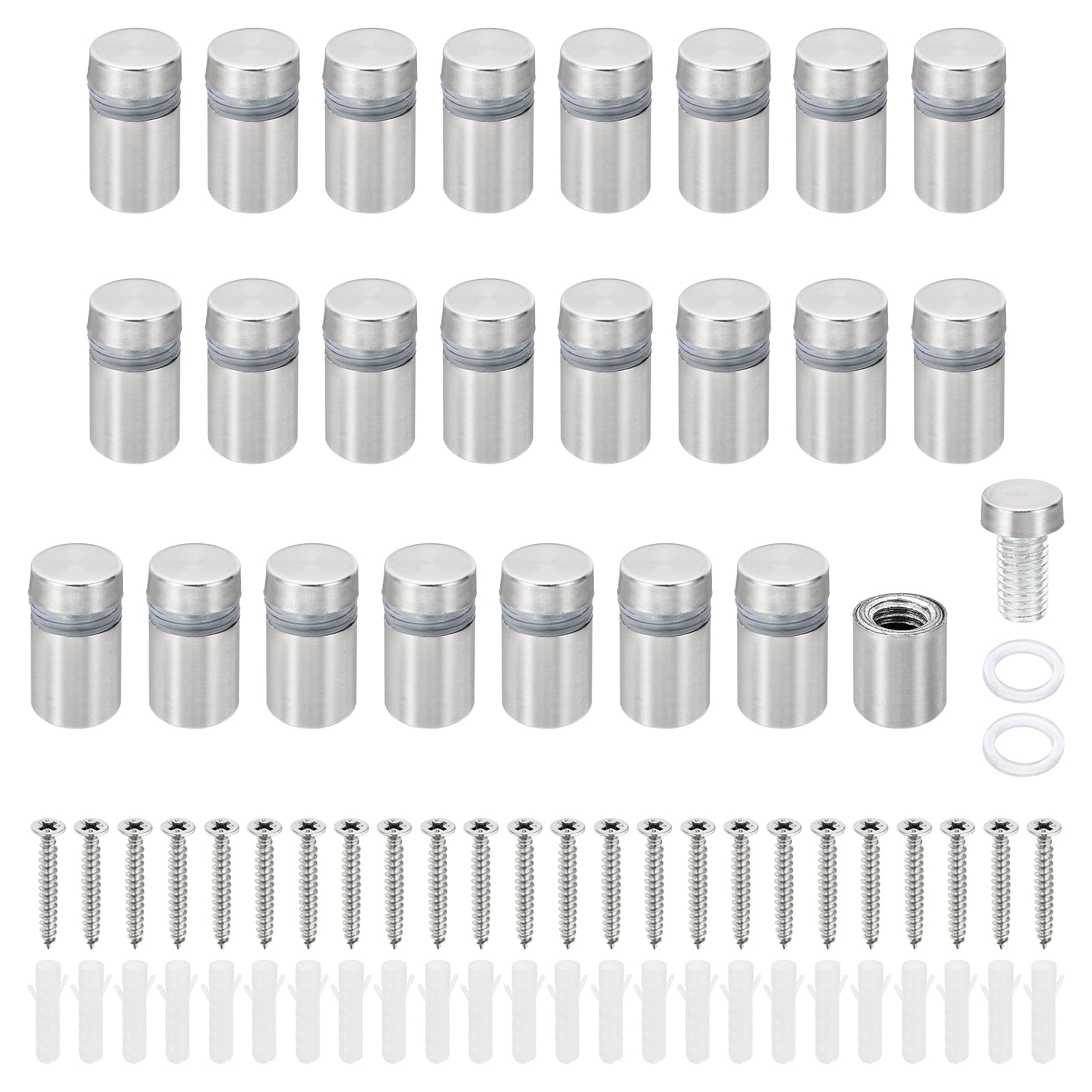 PATIKIL 1/2 x 0.8 inch Sign Standoff Screws, 24 Set Stainless Steel Wall Standoff Mounting Hardware Advertising Glass Nail for Hanging Acrylic Picture Frame Acrylic Panel, Silver