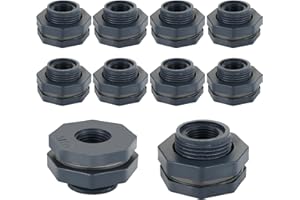 FVIEXE 10PCS 1/2 Inch PVC Bulkhead Fitting, Double Threaded Bulkhead Water Tank Connector for Rain Barrels, Aquariums, Water Tanks