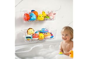 GINNERELLA Bath Toy Storage Organizer 2 Pack, Transparent Bath Toy Holder with Drain Holes, Durable Plastic Bathtub Toy Storage for Bathroom, Quick-Dry Drainable Shower Caddy, Easy to Clean and Install