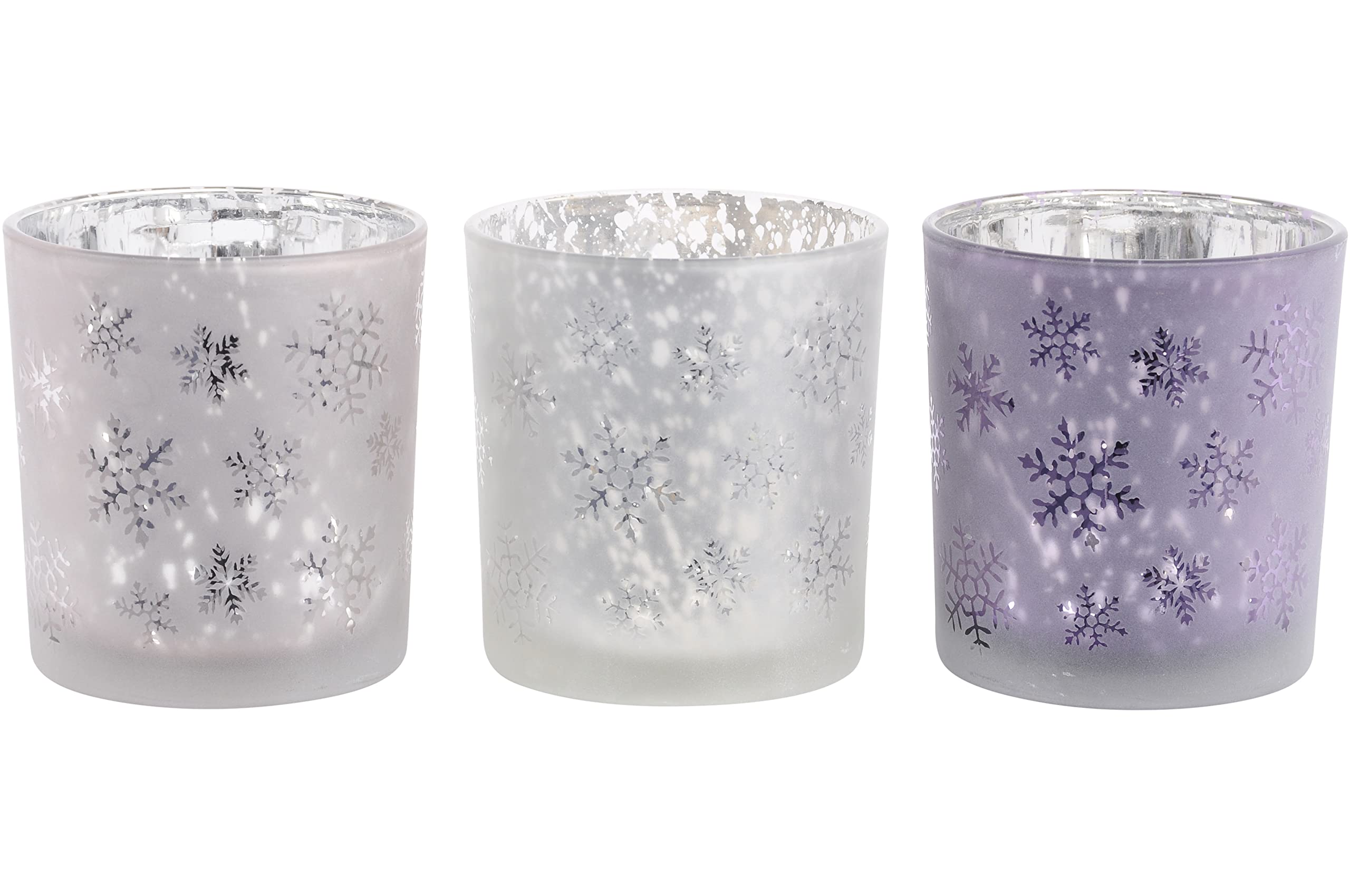 Saville Designs Festive Snowflake Tealight Candle Holders 3-Piece Set, Pink/Purple/Blush