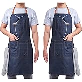 KPD Denim Apron With Pockets - Adjustable Blue for Kitchen, BBQ, and Garden - Work Apron for Men and Women