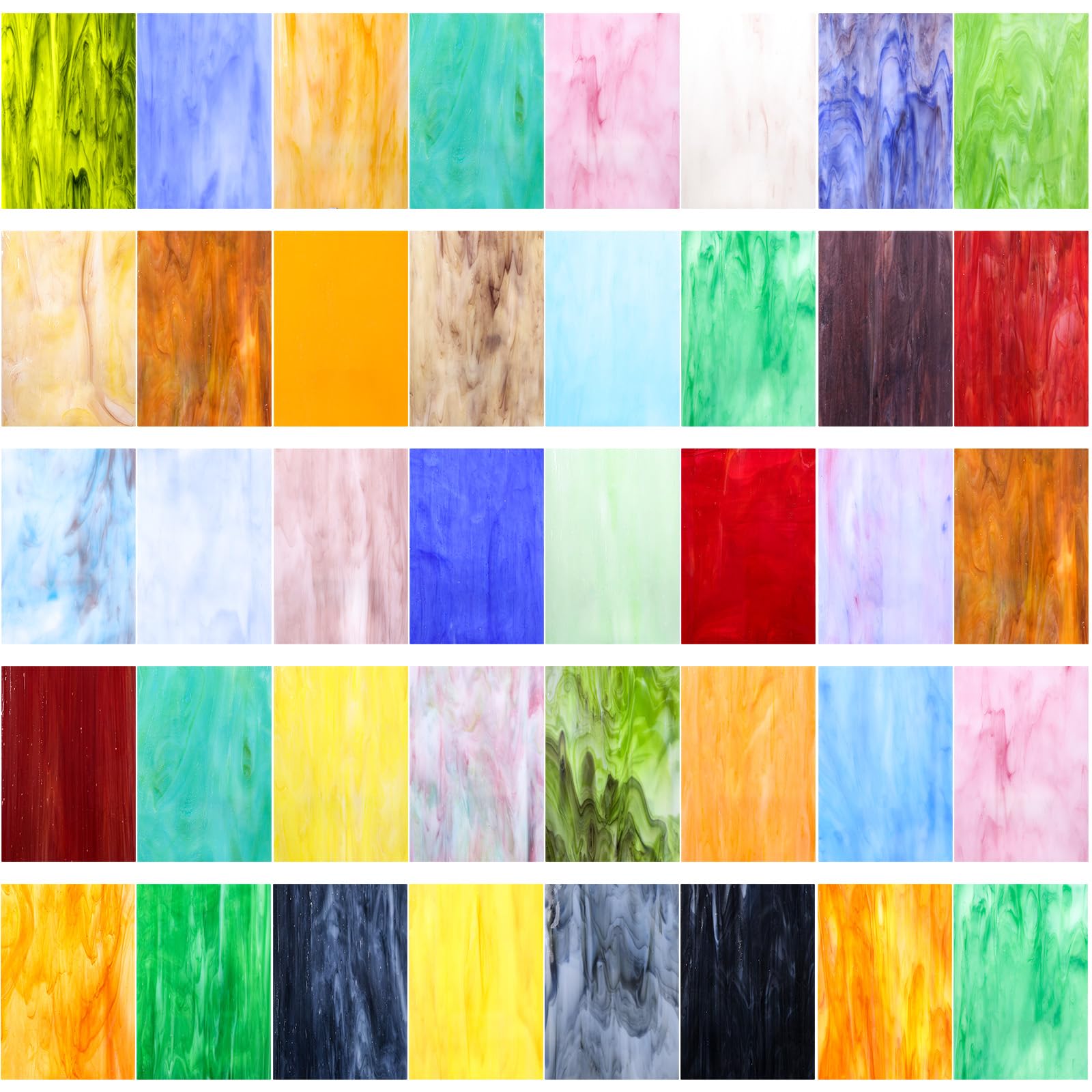 36 Sheets Opaque Stained Glass Bulk Variety Pack, 4 x 6 Inch Mosaic Glass Tiles for Crafts, Assorted Colors Cathedral Art Glasses Sheets for Stained Glass Making Projects