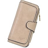 NGIL Women Wallet Faux Leather RFID Trifold, High Capacity Women Wallet, Multi Credit Card Holder Organizer Ladies Clutch, Faux Leather Vintage Wallet (Khaki)