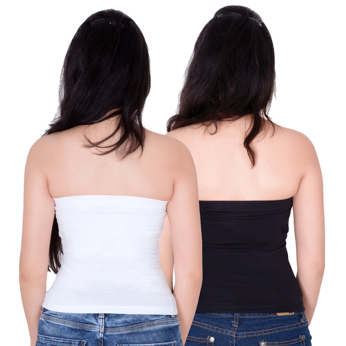letizia women's cotton tube top pack of 2 (white and black)