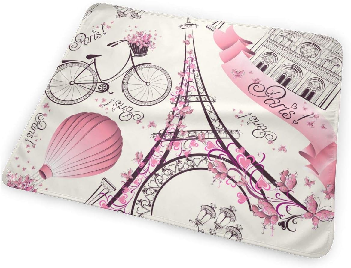 Romantic Travel in Paris Changing Pad Portable Biggest Changing Mat to Change Diaper (25.5"x31.5")