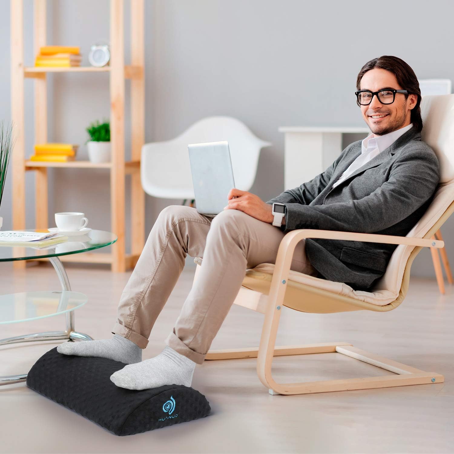 HUANUO Under Desk Foot Rest - Ergonomic Footrest with 2 Optional Covers Massage Textured Surface & Non-Slip Micro Beads for Airplane, Travel, Ergonomic Foot Stool Cushion : Office Products