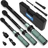 DISEN 9PC Click Torque Wrench Set 1/4" 3/8" 1/2" &plusmn;3% Accuracy Storage Box | 20-220 In.lb, 5-45 Ft.lb, 10-170 Ft.lb| 6 adapters | 72-tooth ratchet | Dual scale | For bike, car,motorcycle,truck repair