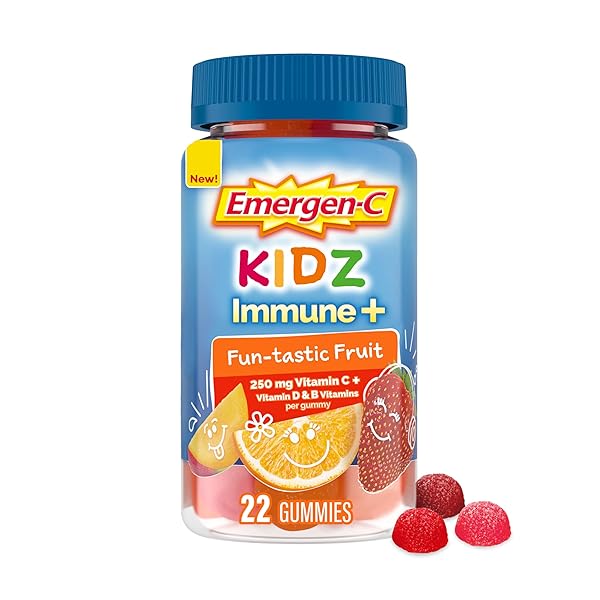 EMERGEN-C KIDZ IMMUNE+ IMMUNE SUPPORT DIETARY SUPPLEMENTS, FLAVORED GUMMIES WITH VITAMIN C, B VITAMINS AND VITAMIN D FOR IMMUNE SUPPORT, FUN-TASTIC FRUIT FLAVORED GUMMIES – 22 COUNT