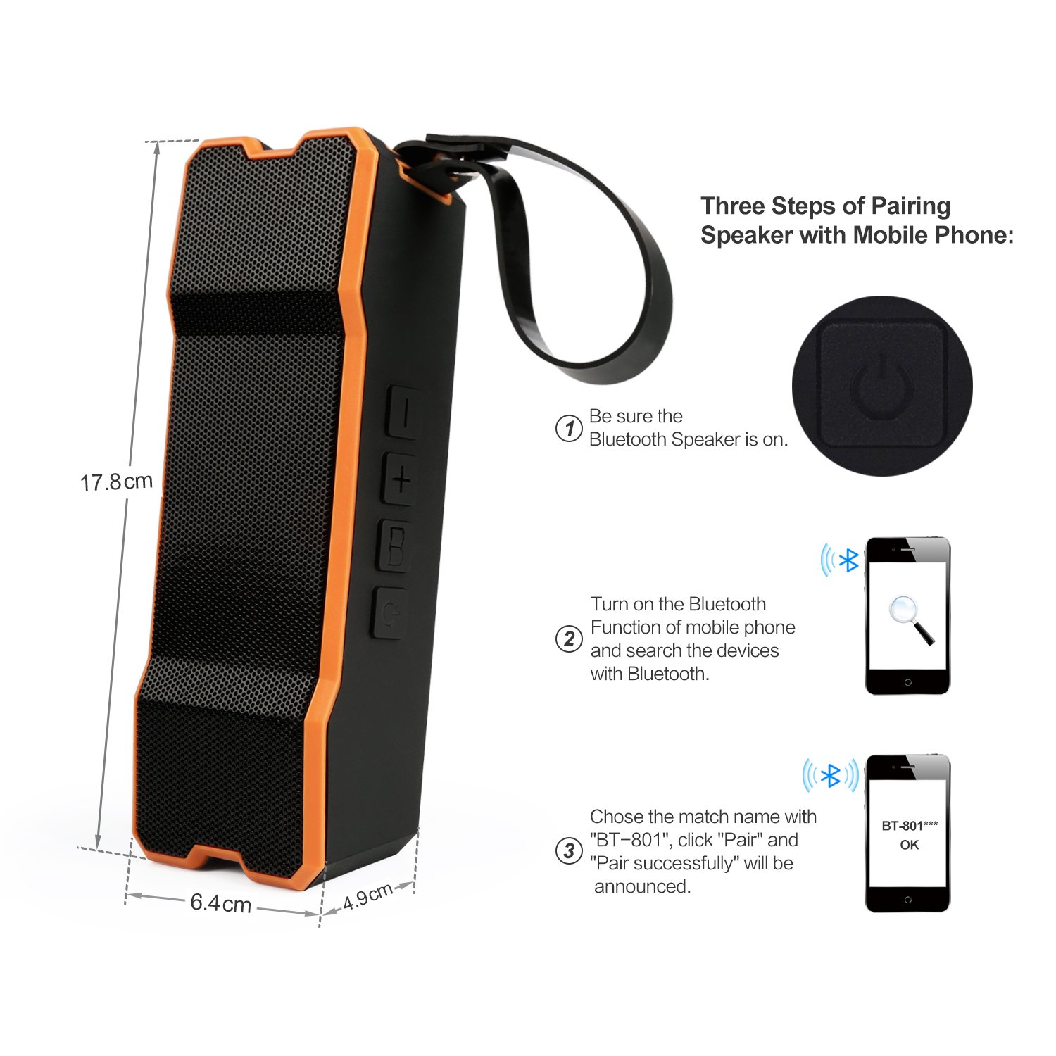 Bluetooth Waterproof Speakers, Fivanus Waterproof Portable Wireless Speakers Outdoor/Indoor Dustproof Shockproof Speakers Dual Enhanced Bass Driver(Low Harmonic Distortion and Superior Sound) (w/ Hands-Free Calling up to 30 Hrs Playtime)