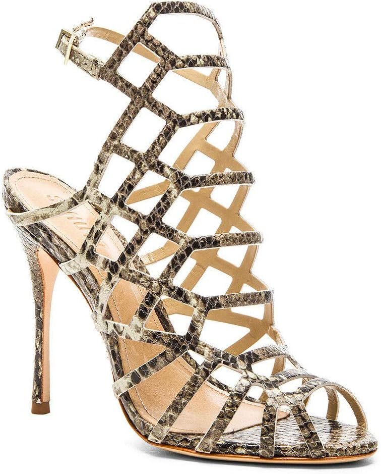 Schutz Juliana Pearl Snake High Heel Caged Open Single Sole Fashion Dress Sandal (Pearl Snake, 10.5)
