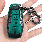 Kirsnda for Ford Key fob Cover,Texture case,with Keychain,Key Shell/Skin,5-Buttons fit 2016 2017 Explorer for Mustang Fusion MKZ MKC Remote Key Vehicle Accessories,Green Texture