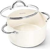 MICHELANGELO Stock Pot with Lid, Nonstick Cooking Pot, 5 Quart Soup Pot with Lid, Non Stick Pots with Stainless Steel Handle, Induction Compatible, Cream