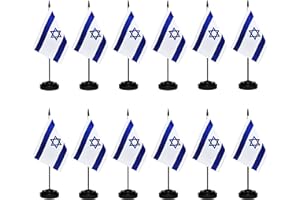 TIBIJOY Israel Flags Israeli Desk Flag Set Small Mini Israel Table Office Flag with 13" Black Pole, Black Base and Spear Top,Miniature Israeli Deluxe Desktop Flag, Home Decoration, Office Decoration, Festival