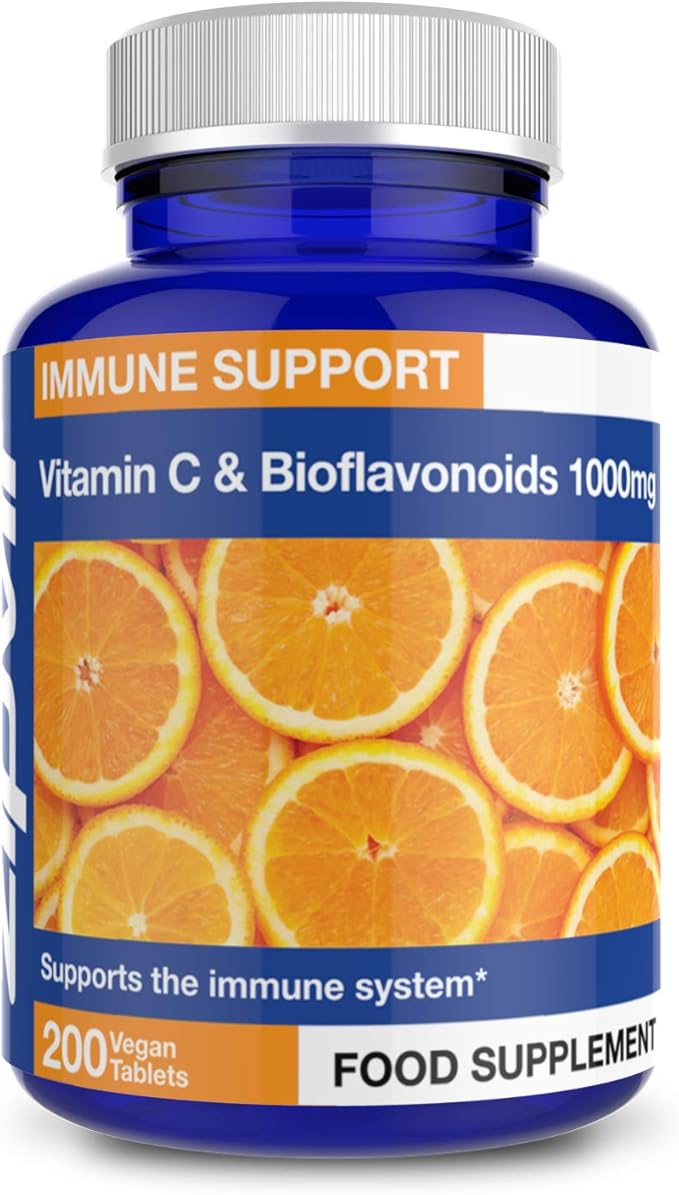 Vitamin C 1000mg with Bioflavonoids, 200 vegan tablets. Supports the