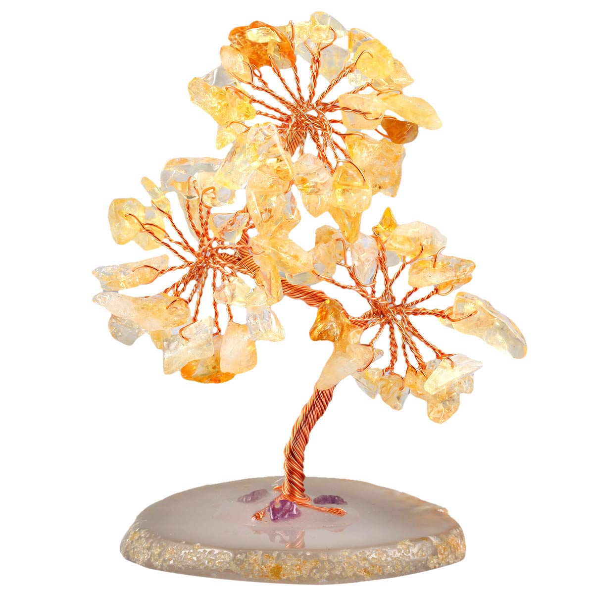 mookaitedecor Natural Stone Crystal Tree with Agate Disc Base, Bonsai Tree Decoration for Wealth Good Luck Health