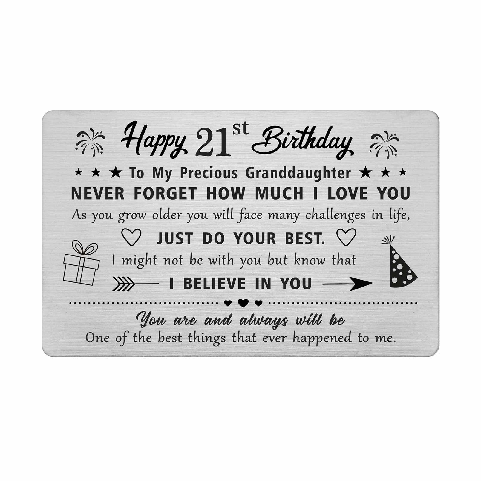 FALOGI Granddaughter 1st Birthday Cards - Happy 1 Year Old Birthday Card for Granddaughter - Birthday Gifts for 1 Year Old Granddaughter, Metal Engraved Wallet Card