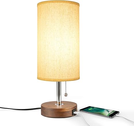 Amazon Com Usb Table Lamp Bedside Desk Lamp Seealle Modern Nightstand Lamp With Usb Charging Port Unique Round Lampshade Convenient Pull Chain Ambient Light For Living Room Bedroom Soild Wood Base Home Improvement