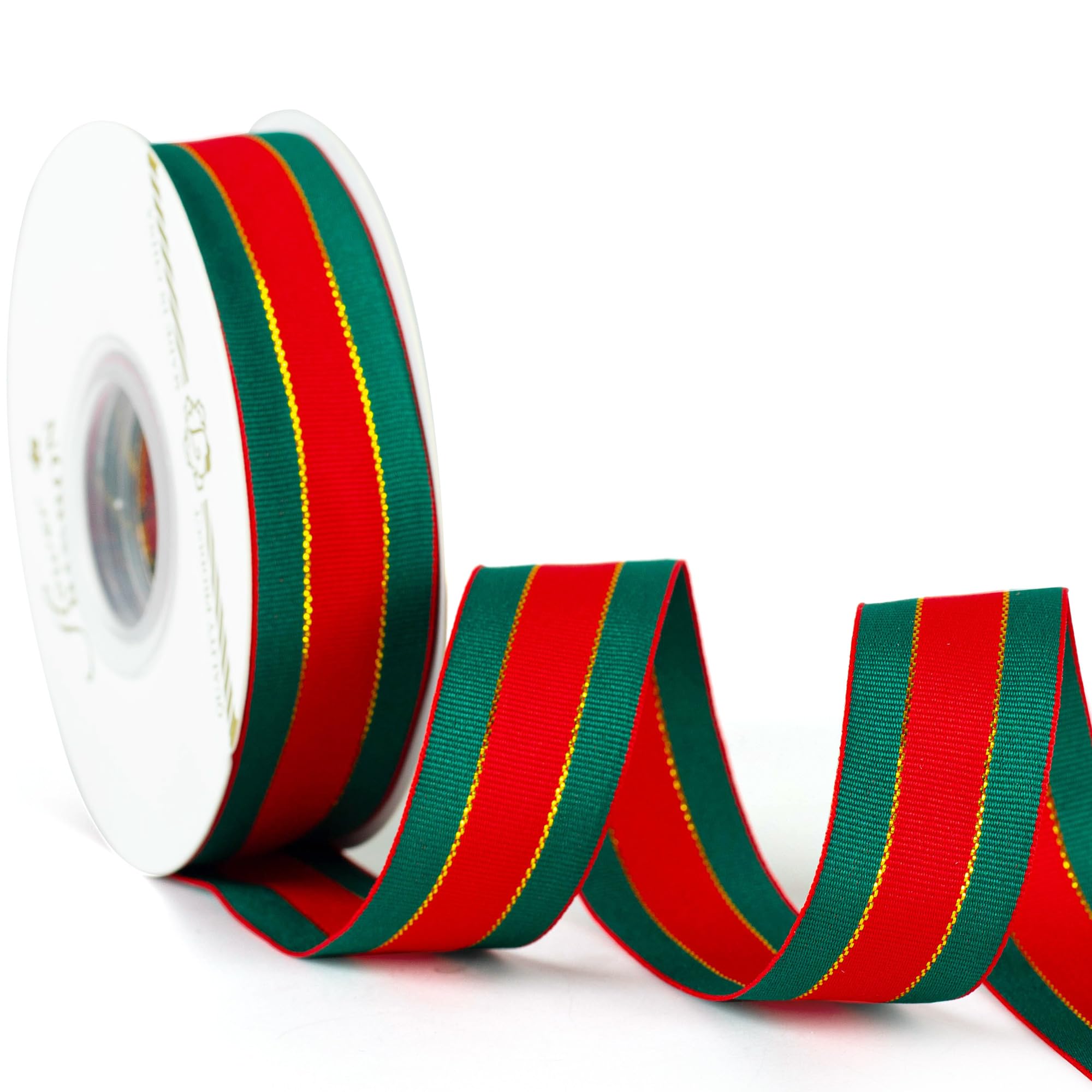 25mm Red Green Christmas Ribbon for Gift Wrapping 22m, 1 Inch Satin Fabric for Present Wrapping, Xmas Bow, Cake, Gift Bags Decoration and Crafting