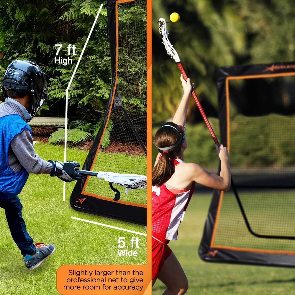 ACELETIQS 5x7 Feet Lacrosse Rebounder Practice Net Screen- Pitchback, Throwback, Bounce Back Training Wall for Backyard- Portable Design, Foldable- [Usable for Most Other Sports] : Sports & Outdoors