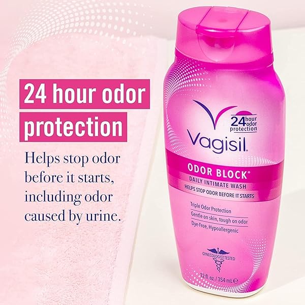 VAGISIL FEMININE WASH FOR INTIMATE AREA HYGIENE, ODOR BLOCK, GYNECOLOGIST TESTED, HYPOALLERGENIC, 12 OZ, (PACK OF 1)