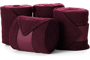 Equinavia Luna 9' Fleece Polo Wraps, Set of 4 Horse Leg Bandages with Storage Bag | Black - One Size - Wine Red - One Size