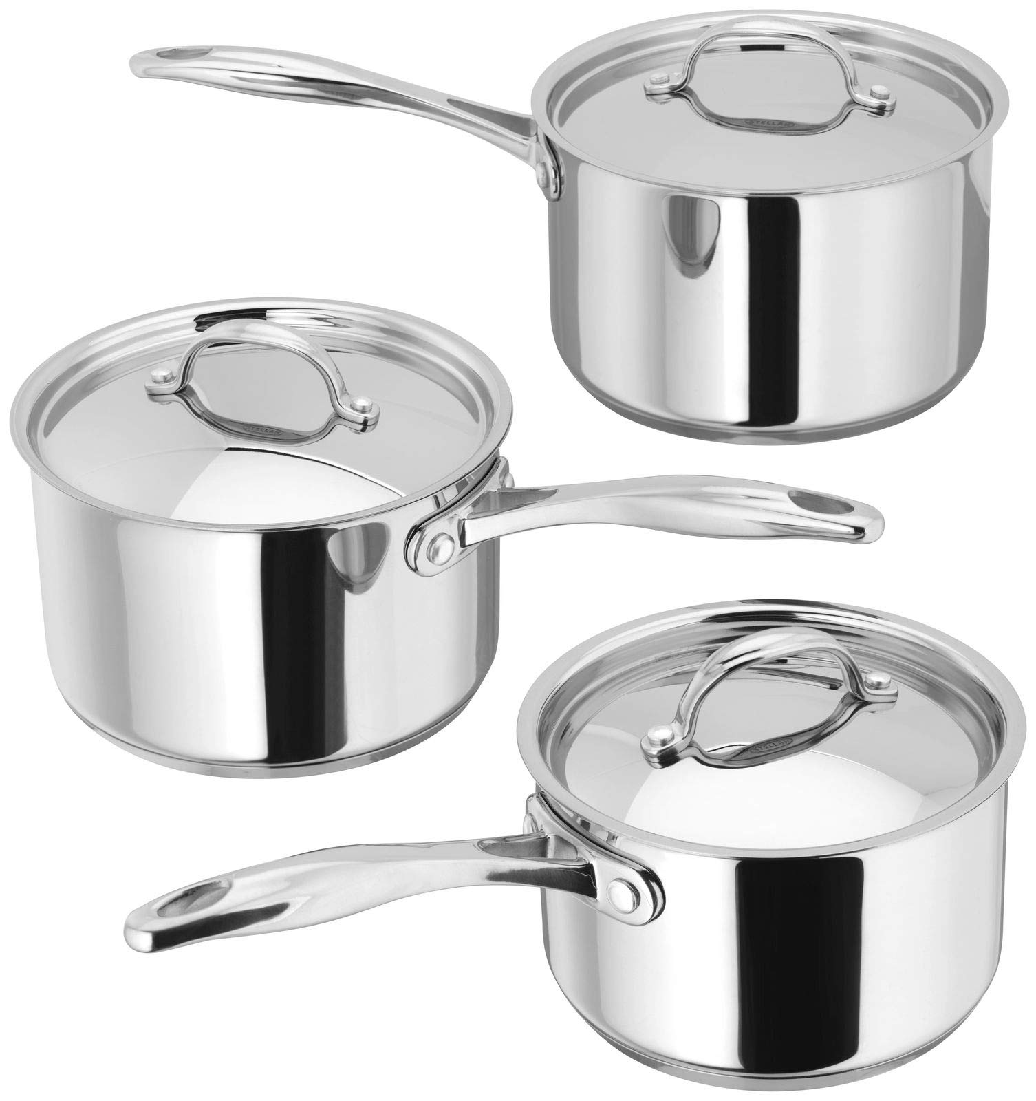 Stellar Profile Set of 3 Stainless Steel Saucepans with Lids, 20cm 18cm 16cm, Induction Ready, Oven Safe, Dishwasher Safe โ image 1