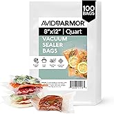 Avid Armor Vacuum Sealer Bags Quart 8x12 Inch 100 Pack for Food Saver, Seal a Meal Vacuum Seal Machines, Commercial Grade Heavy Duty BPA Free for Sous Vide and Meal Prep Precut Storage Bag