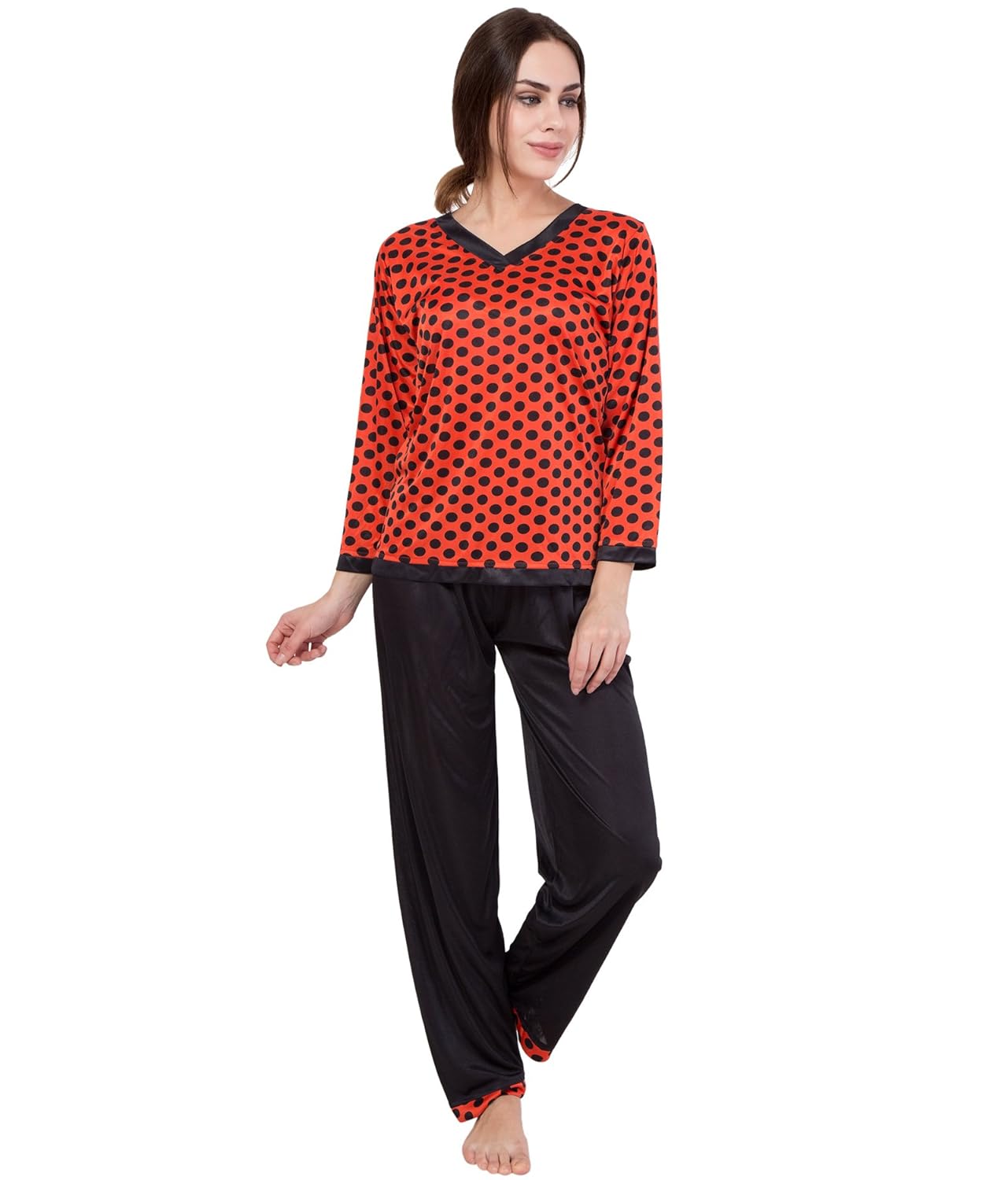 american-elm women's night dress- red top and black lower