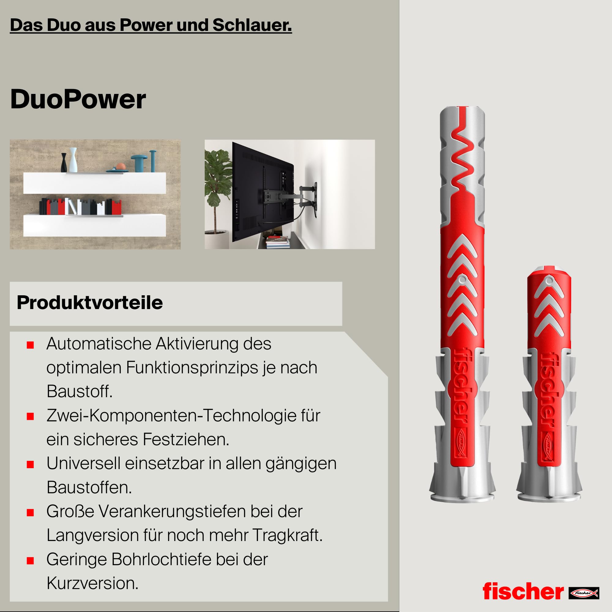 fischer DuoPower 5 x 25 S, Universaldübel mit Sicherheitsschraube, 2-Komponenten-Dübel, Kunststoffdübel zur Befestigung in Beton, Ziegeln, Stein, Gipskarton uvm., 50 Dübel + 50 Schrauben 5