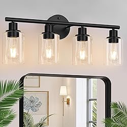 4-Light Bathroom Light Fixtures, Matte Black Modern