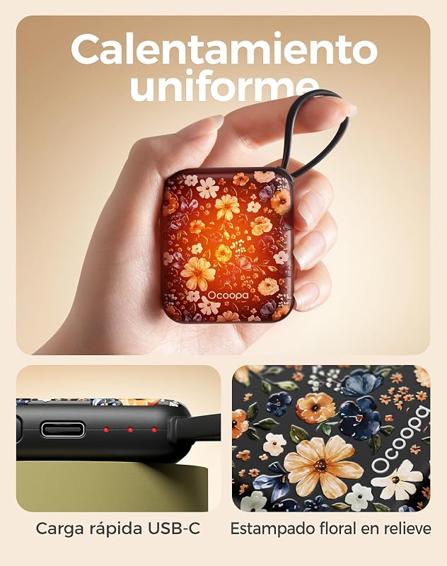 Calentador de Manos Recargable 2 Unidades, Eléctrico USB Calienta Manos Reutilizables 4000mAh, 3 Niveles hasta 52°C, Regalos Originales para Mujer, Ideal para Navidad, Viajar y Aire Libre