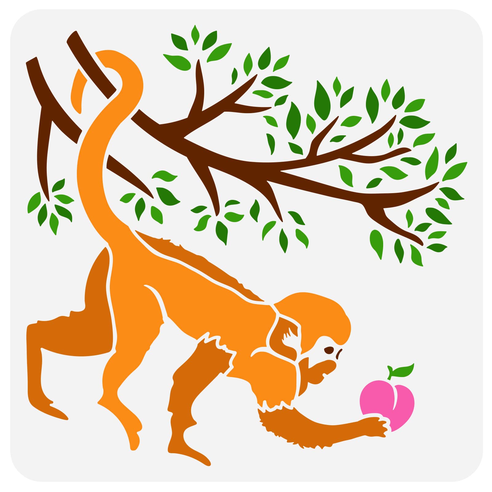 FINGERINSPIRE Monkey Painting Stencil 30x30cm Reusable Monkey Picking Peaches Pattern Stencil DIY Art Tree Plants Animal Drawing Template Painting on Wood, Wall and Furniture