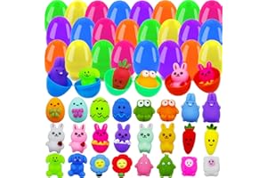 VEALIZUU 24 Pcs Easter Eggs with Mochi Squishy Toys for Kids Easter Eggs Hunt, Cute Easter Toys for Easter Basket Stuffers, Basket Filler, Easter Party Favor