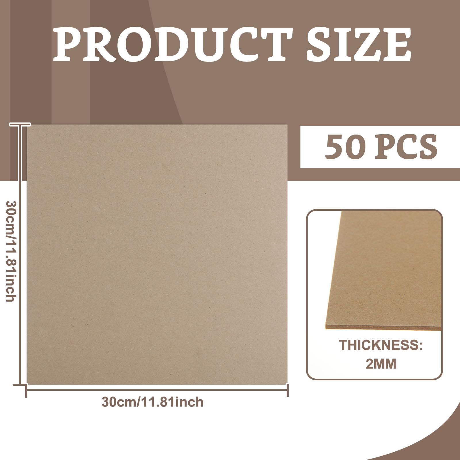 DAJAVE 50 Pack Book Board 12 x12 Inch 80PT Thick Grey Chipboard Sheet 2mm for Bookbinding, Heavy Duty Binders Board Chip Board for DIY Crafts, Book Covers, Boxes