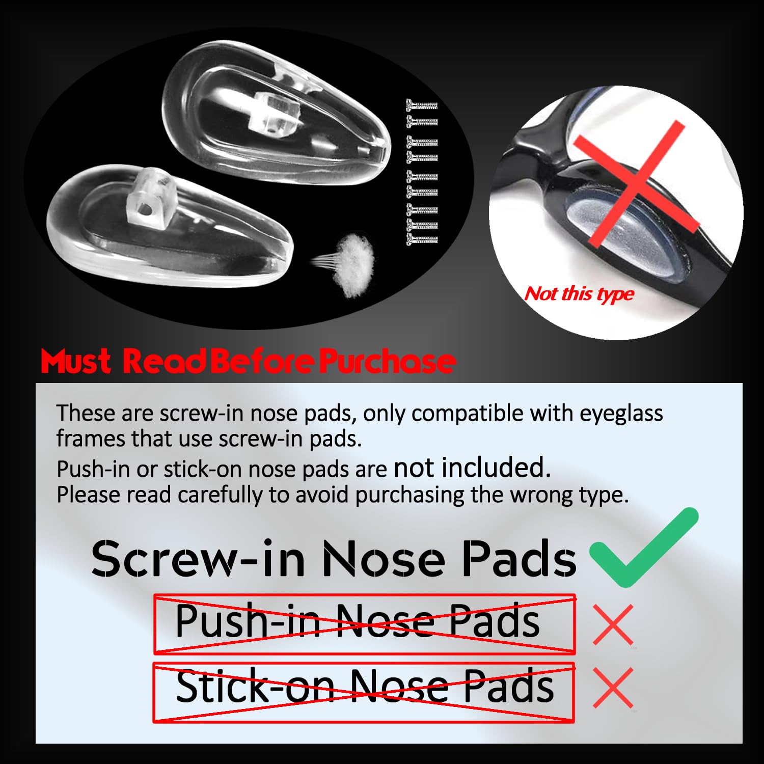Eyeglasses Nose Pads, TEKPREM Screw in Glasses Nose Pads Replacement Repair Tools Kit with 5 Pairs of Air Chamber Silicone Nose Pads,Screws,Screwdrivers,Tweezer & Cloth for Sunglasses (15mm)