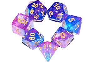 QIAN SIMAI Galaxy Dice Set| Blue Mix Purple DND Dice Set for Board Game