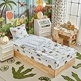 Shxime 3pcs Kids Comforter Sets Twin Size Kick-Proof Bedding Set with Zipper Closure, Large Sleeping Bag Bedding for Girls White Dinosaur Patchwork Design, Easy to Make and Wash Comforter Sheet Set
