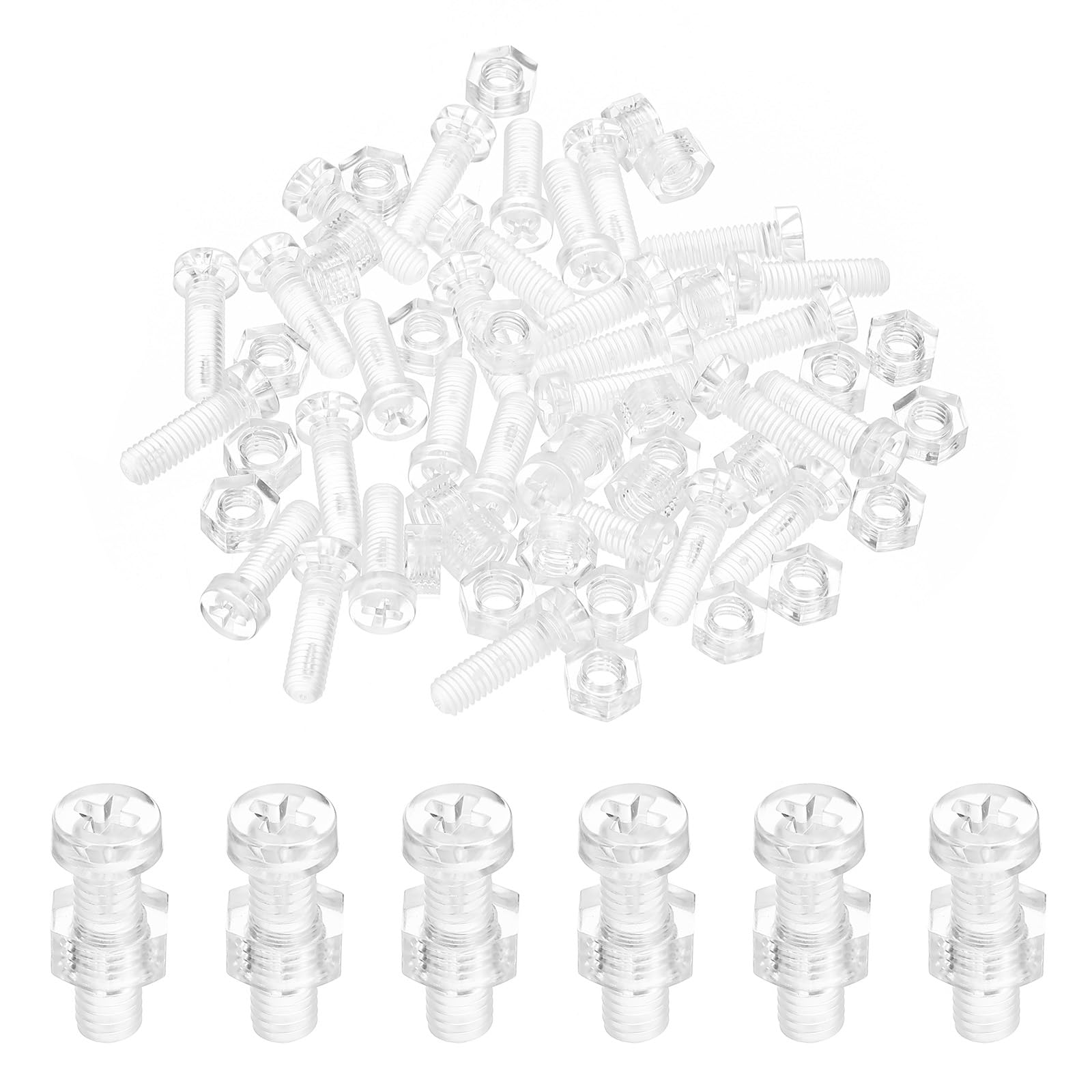 PATIKIL M6x20mm Clear Acrylic Screws and Hex Nuts Kit, 30 Set PC Plastic Phillips Round Head Bolts for Machine Accessories, Transparent