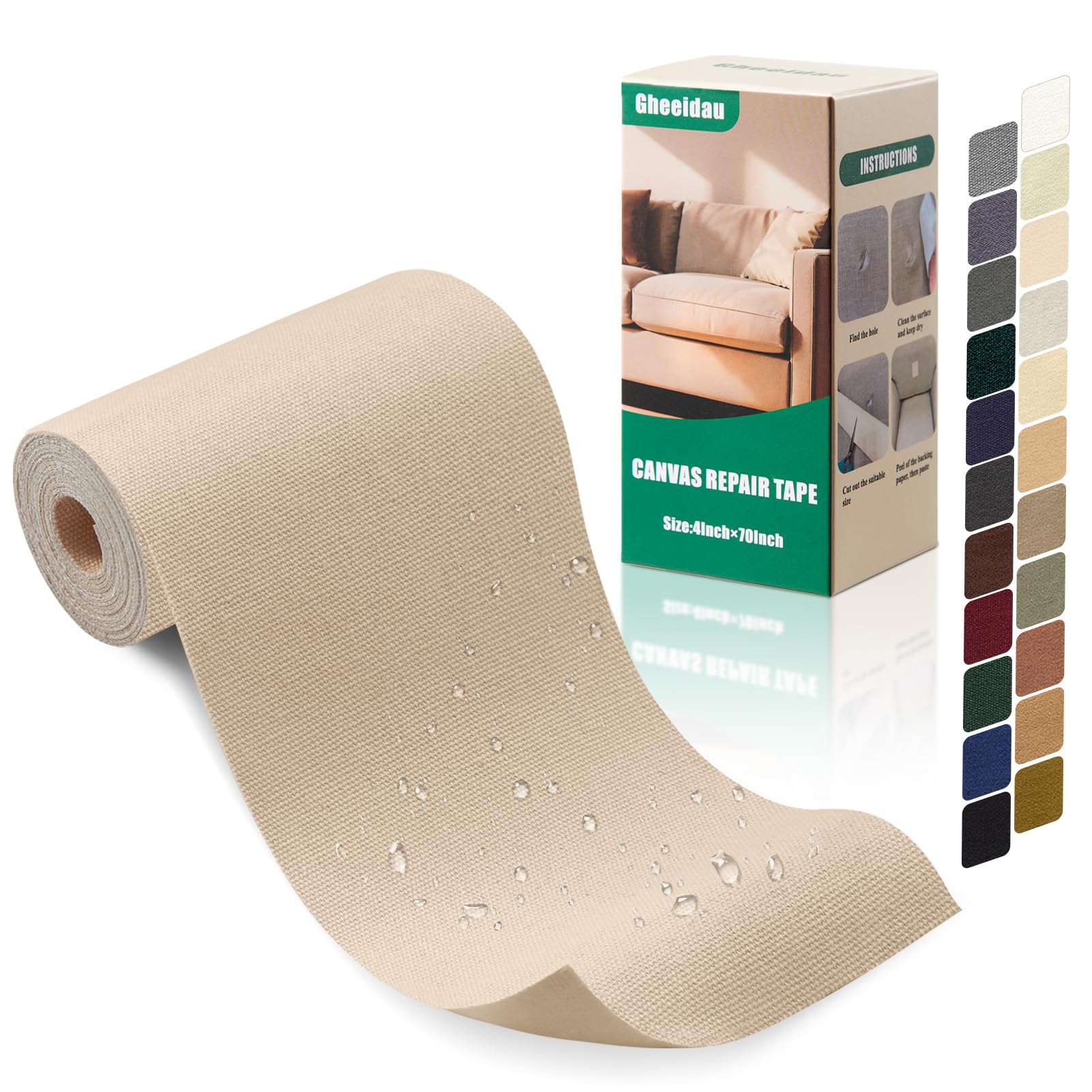 Photo 1 of Gheeidau Canvas Repair Tape 4×70 Inch Waterproof Self-Adhesive Fabric Repair Patch for Repairing Boat Covers,Tents,Patio Umbrellas,Car Seats,Luggage,Sofas.(Light Beige)