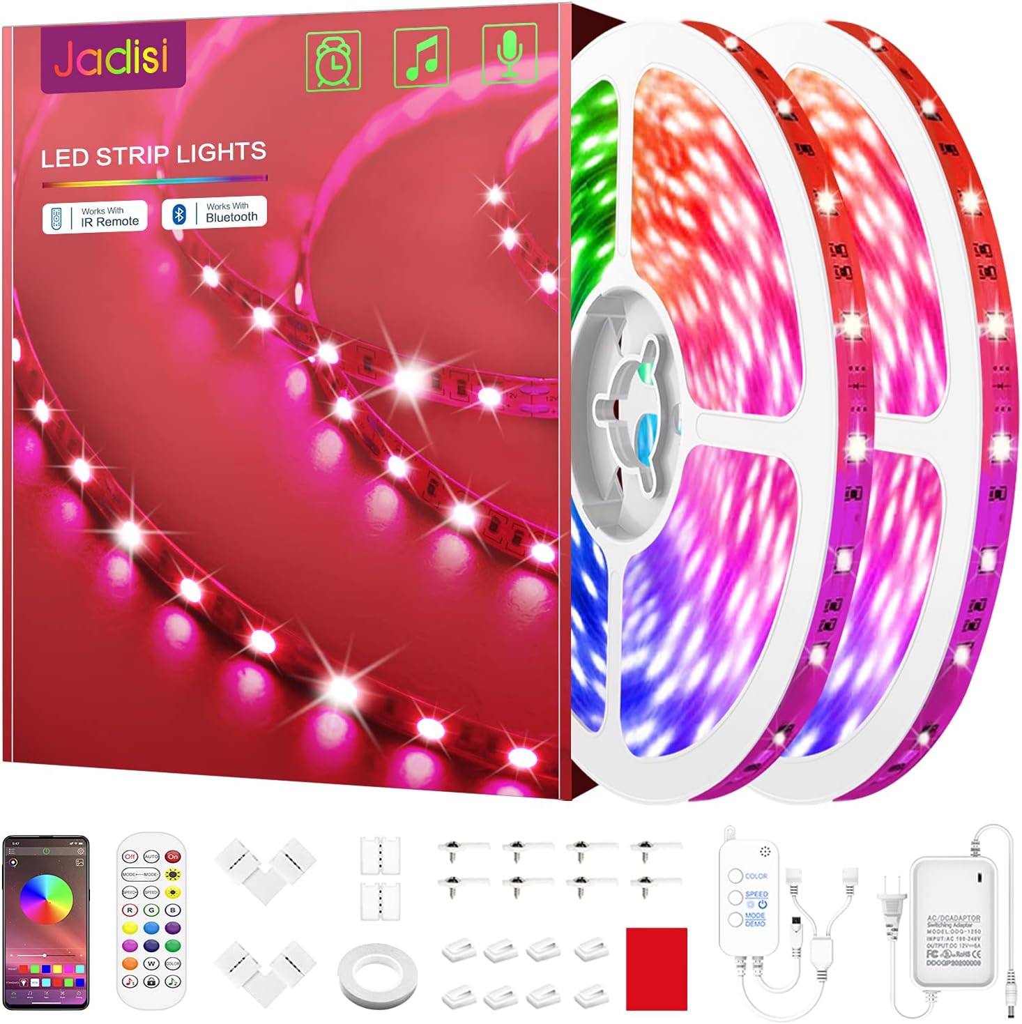 50ft Led Strip Lights Music Sync Color Changing 5050 RGB Led Light Strips Kit, Led Lights for Bedroom, Kitchen, Home Decoration: Home Improvement