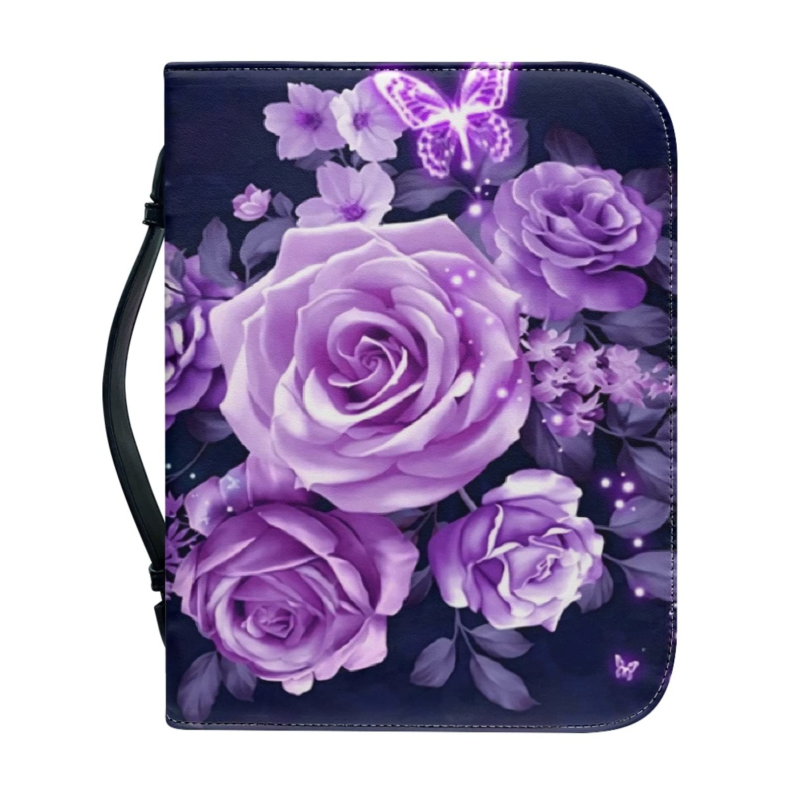 Kuiaobaty Purple Roses Zipper Bible Bag with Handle, Carrying Book Case for Standard Size Bible Gift for Girls Women Mother Kids