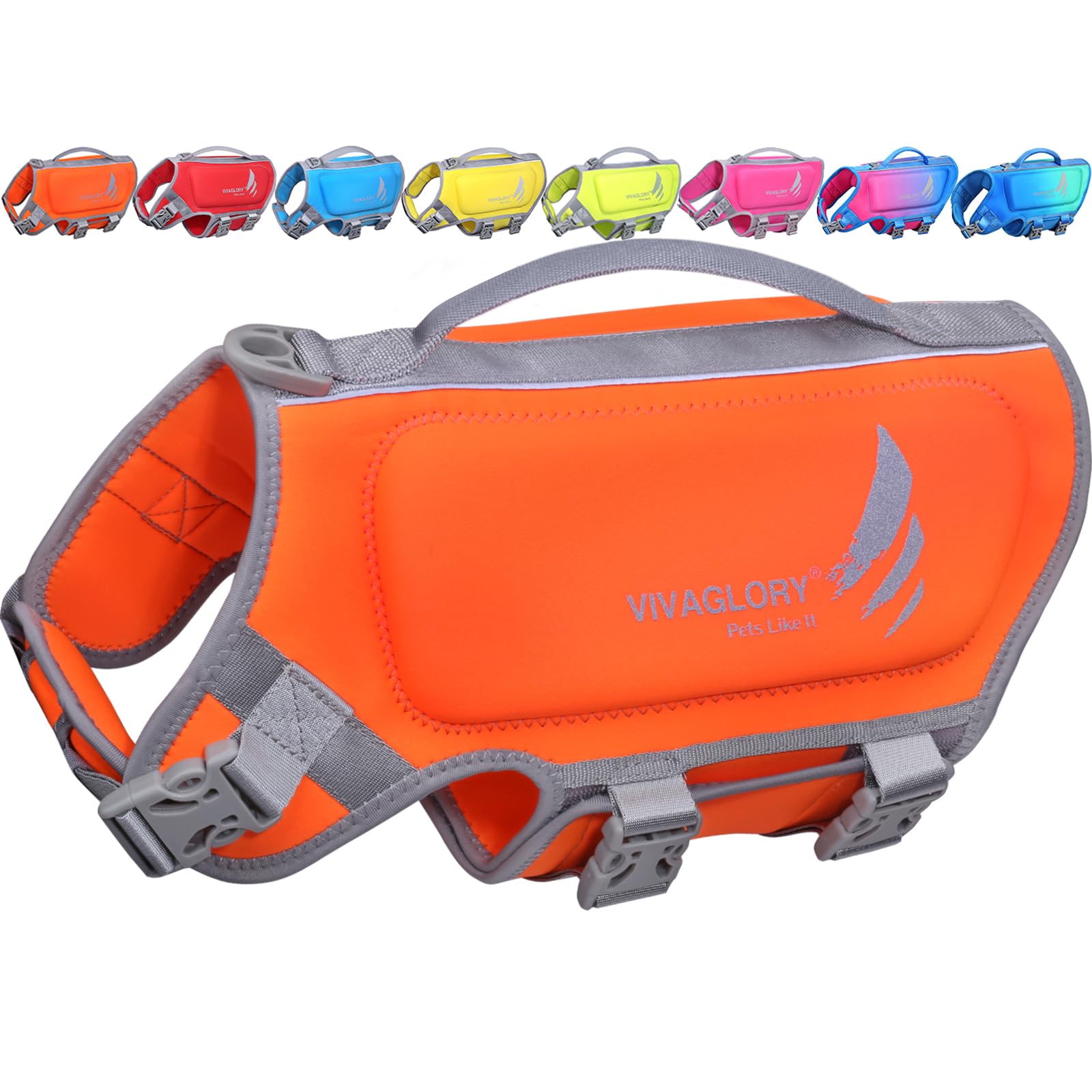 VIVAGLORY High Buoyancy Dog Life Jacket, Swim Vest with Handle, Dog Life Jacket for Swimming & Boating, Buoyancy for Doggy, S, Orange