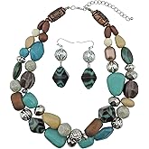 Bocar Chunky Necklace for Women Trendy, 2 Layer Statement Necklace Beaded Necklaces for Women, Fashion Necklace and Earrings Jewelry Set for Women Gifts