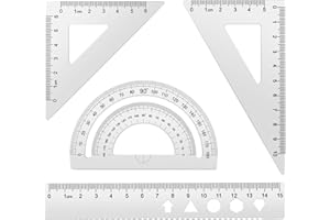 MSDADA Triangle Ruler, Protractor, Square and Ruler Set, 4 Pieces Aluminum Alloy Ruler, Metal Drafting Ruler Kit, Geometric P