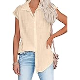 Diukia Women's Summer Cute Ruffle Cap Sleeve Blouse Shirts Casual Button Down V Neck Blouses Tops